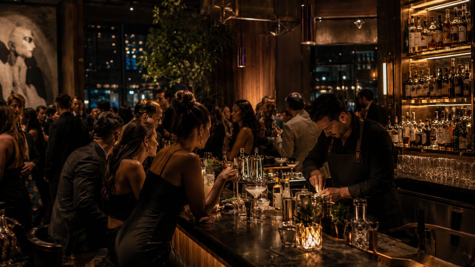 Busy Toronto cocktail bar during evening service